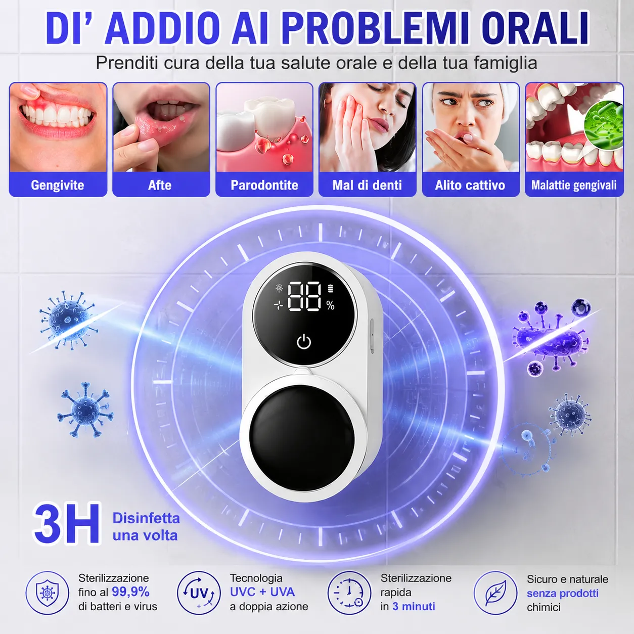 Sterilizzatore UV per Spazzolini da Denti con Display LED – Disinfezione Automatica 24/7, Sensore Infrarossi - immagine 2