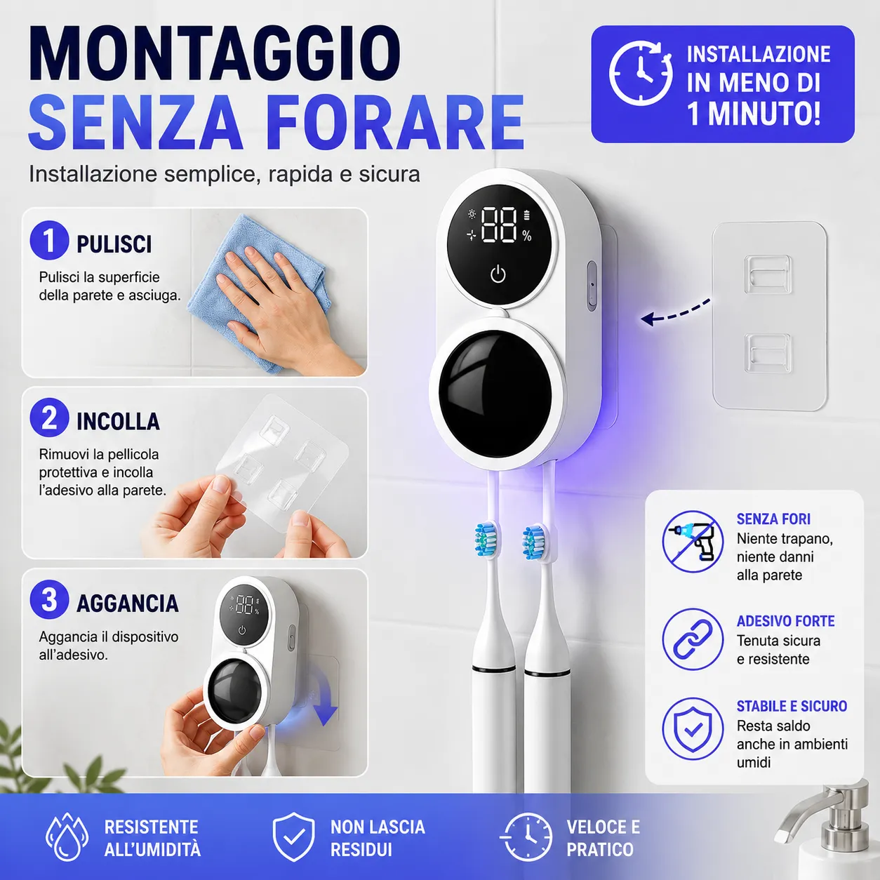 Sterilizzatore UV per Spazzolini da Denti con Display LED – Disinfezione Automatica 24/7, Sensore Infrarossi - immagine 3