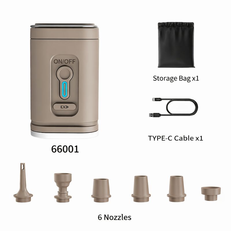 Pompa d'Aria Elettrica Portatile Wireless con Batteria Ricaricabile 1200 mAh – Mini Compressore per Materassi, Piscine, Gommoni e Campeggio con Luce LED e 5 Ugelli - immagine 8
