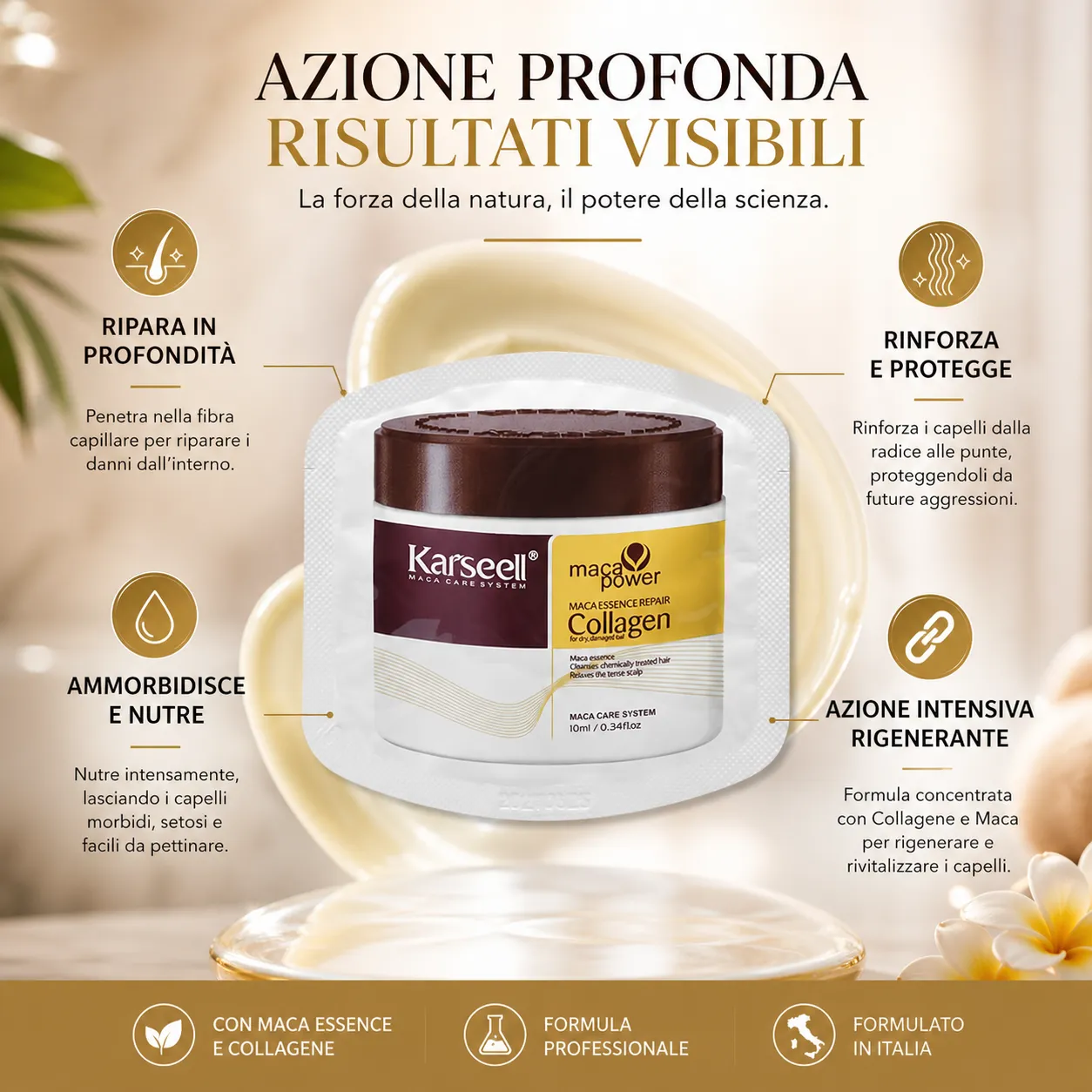 Karseell Maschera Capelli al Collagene 10ml x 24 Pezzi – Trattamento Nutriente con Olio di Argan e Maca – Idratante Riparatore per Capelli Secchi, Danneggiati e Trattati - immagine 5