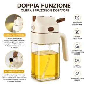 Pulvérisateur d’huile en verre 2 en 1 de 500 ml – Nébuliseur et distributeur de cuisine, bouteille pour huile d’olive, vinaigre et condiments, idéal pour la friteuse à air, le barbecue, les salades et la cuisine