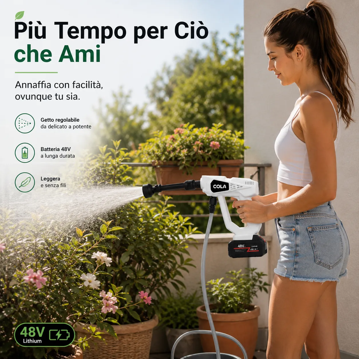 Idropulitrice Cordless 48V con 2 Batterie, Ugello 6 in 1 e Schiumogeno – Pistola ad Alta Pressione Portatile per Auto, Moto, Giardino, Tapparelle e Balconi - immagine 6