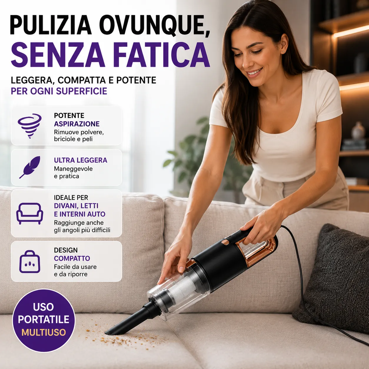 Scopa Elettrica Aspirapolvere con Filo Aspira e Lava 2 in 1 Portatile Mop con Serbatoio Acqua - immagine 5