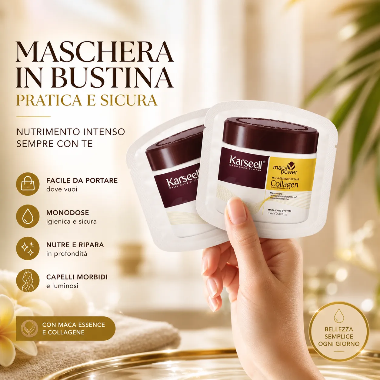 Karseell Maschera Capelli al Collagene 10ml x 24 Pezzi – Trattamento Nutriente con Olio di Argan e Maca – Idratante Riparatore per Capelli Secchi, Danneggiati e Trattati - immagine 4