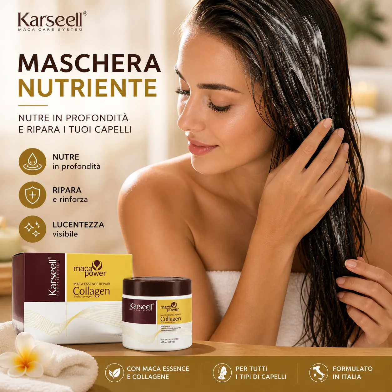 Karseell Maschera Capelli al Collagene 10ml x 24 Pezzi – Trattamento Nutriente con Olio di Argan e Maca – Idratante Riparatore per Capelli Secchi, Danneggiati e Trattati - immagine 2