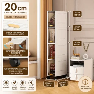 Armadio Salvaspazio Modulare con Ruote da 4 Cassetti – Mobiletto Organizzatore Multiuso per Casa, Bagno, Cucina, Camera e Ufficio-4 Ripiani